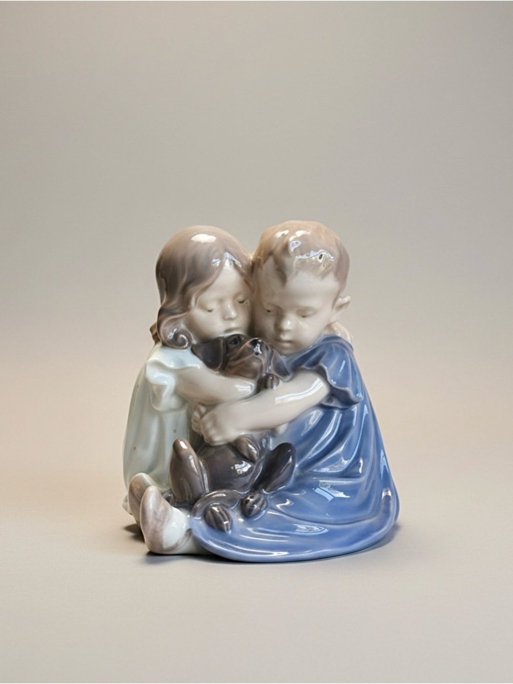 RARE Royal Copenhagen Hand Painted Figurine, Two Children & Puppy, Collectible